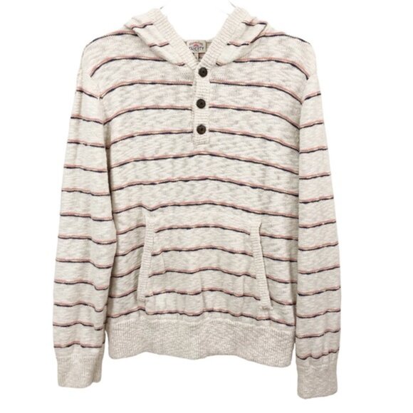 Faherty | Striped Henley Sweater Hoodie Coastal Beach Surfer Large - Picture 1 of 13